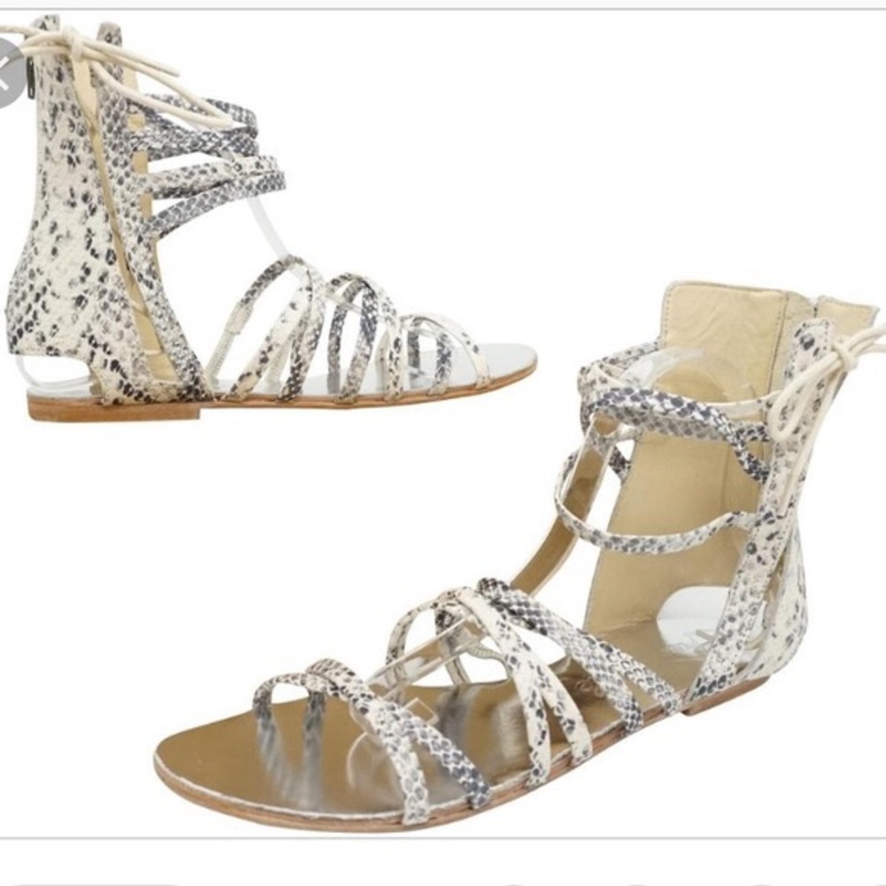 Free People White and Gray Snakeskin Strappy Gladiator Sandals